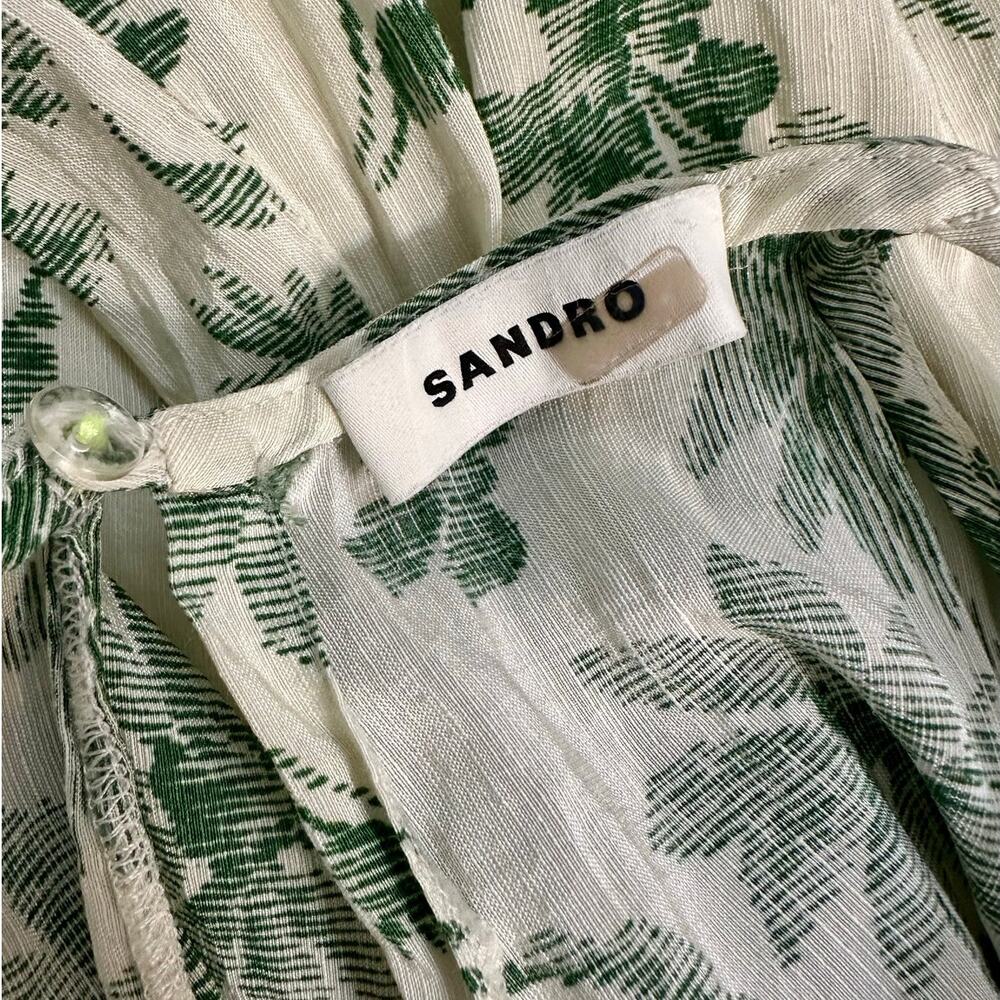 Sandro Maxi Dress Annecy Linen Green Floral Print Sleeveless Cut Out Sides sz 6 - Picture 3 of 10